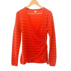 Guess Red V-Neck Wrap Sparkly Sweater-Large